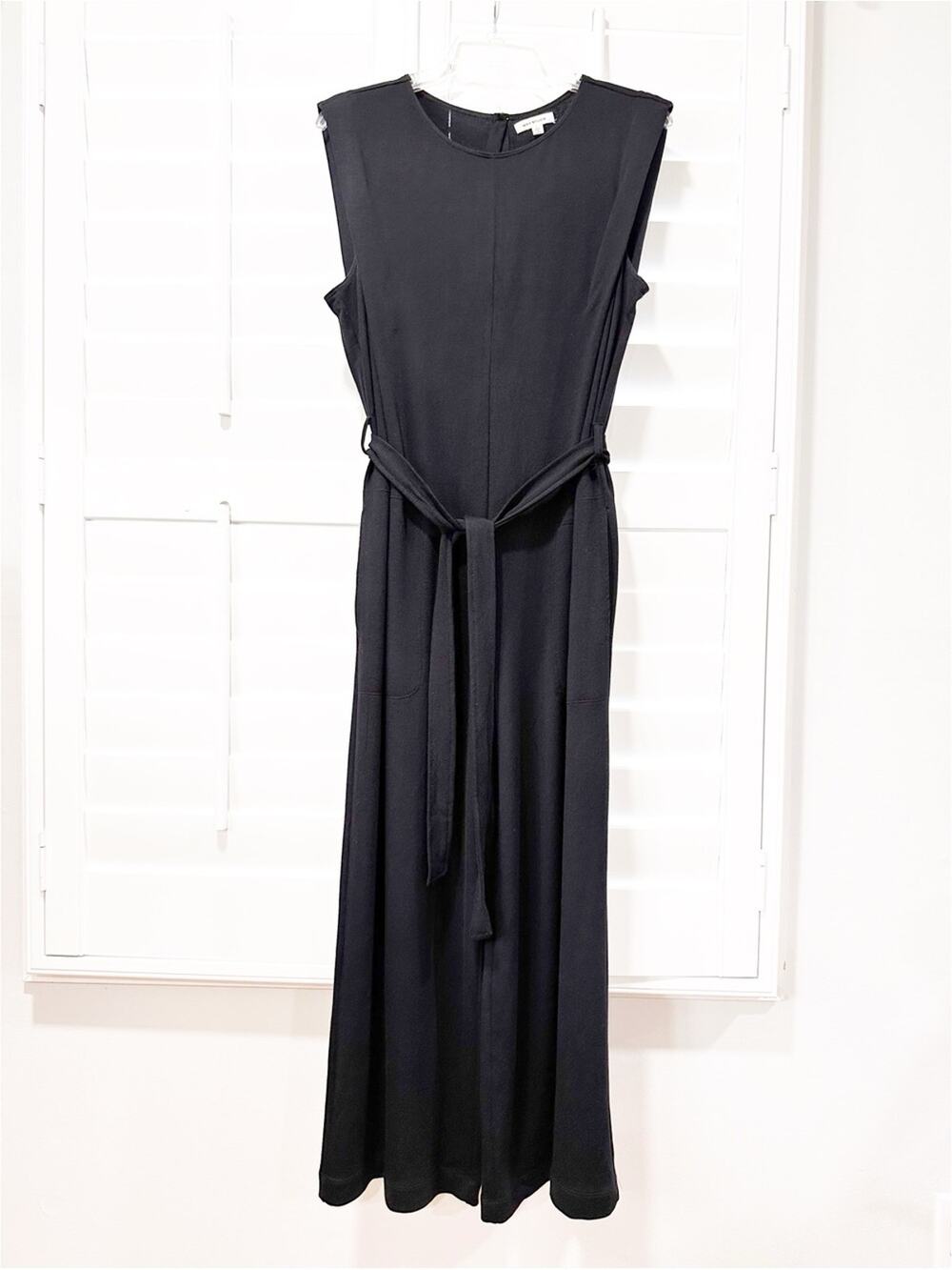 Max Studio Black Sleeveless Wide Leg Jumpsuit Tie Waist Pockets Large Stretchy